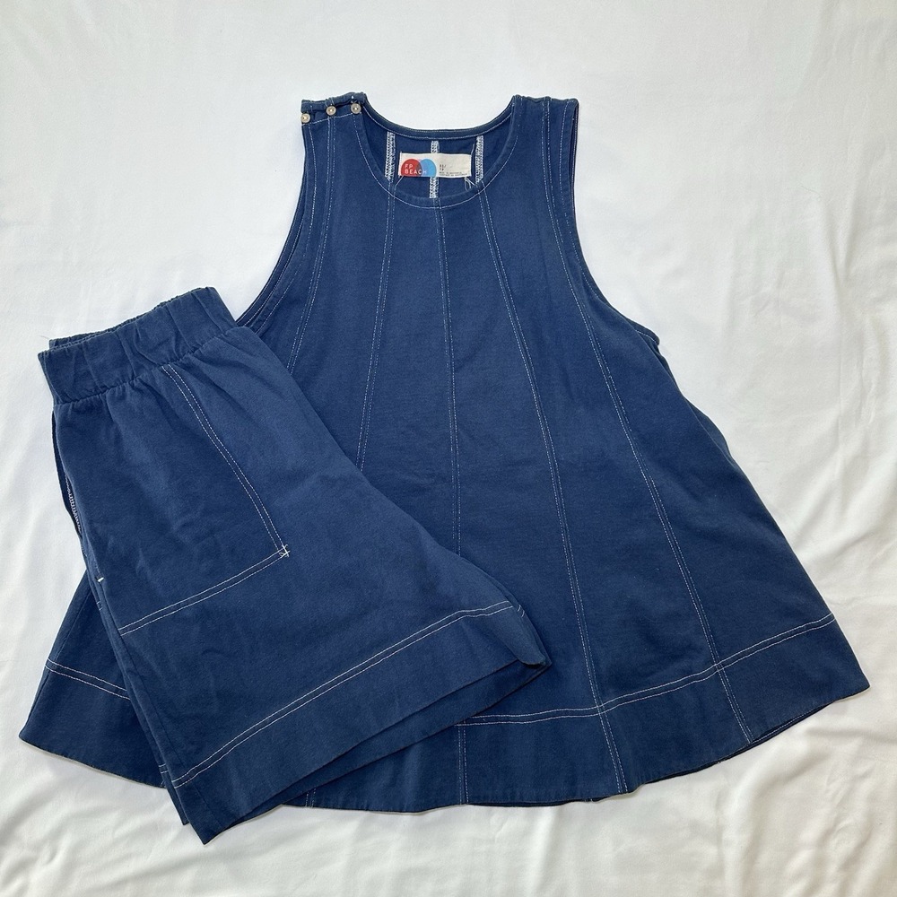 FREE PEOPLE Strada Set FP Beach 2 Pc Short Tank Top Set XS X-Small Dark Denim